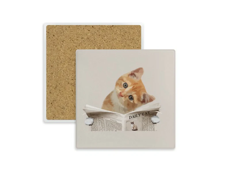 cat pet newspaper read art deco  fashion coaster cup mat mug subplate holder insulation st