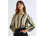 KATIES - Womens Tops -  Long Sleeve Gold Black Stripe Shirt - Gold/Black Stripe