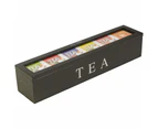 Toscano Tea Box Wooden with 6 Compartments for Tea Bags/ Small Items-Black