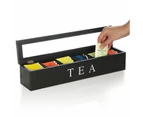 Toscano Tea Box Wooden with 6 Compartments for Tea Bags/ Small Items-Black