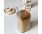 400ML Clear Glass Cup with Lid and Straw Square Glass Water Glass