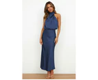 Women's Sleeveless Maxi Dress Fashion Designed Night Dress Irregular Hem Party Dress Elegant Multi Wear Dress for Women - Navy