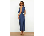 Women's Sleeveless Maxi Dress Fashion Designed Night Dress Irregular Hem Party Dress Elegant Multi Wear Dress for Women - Navy