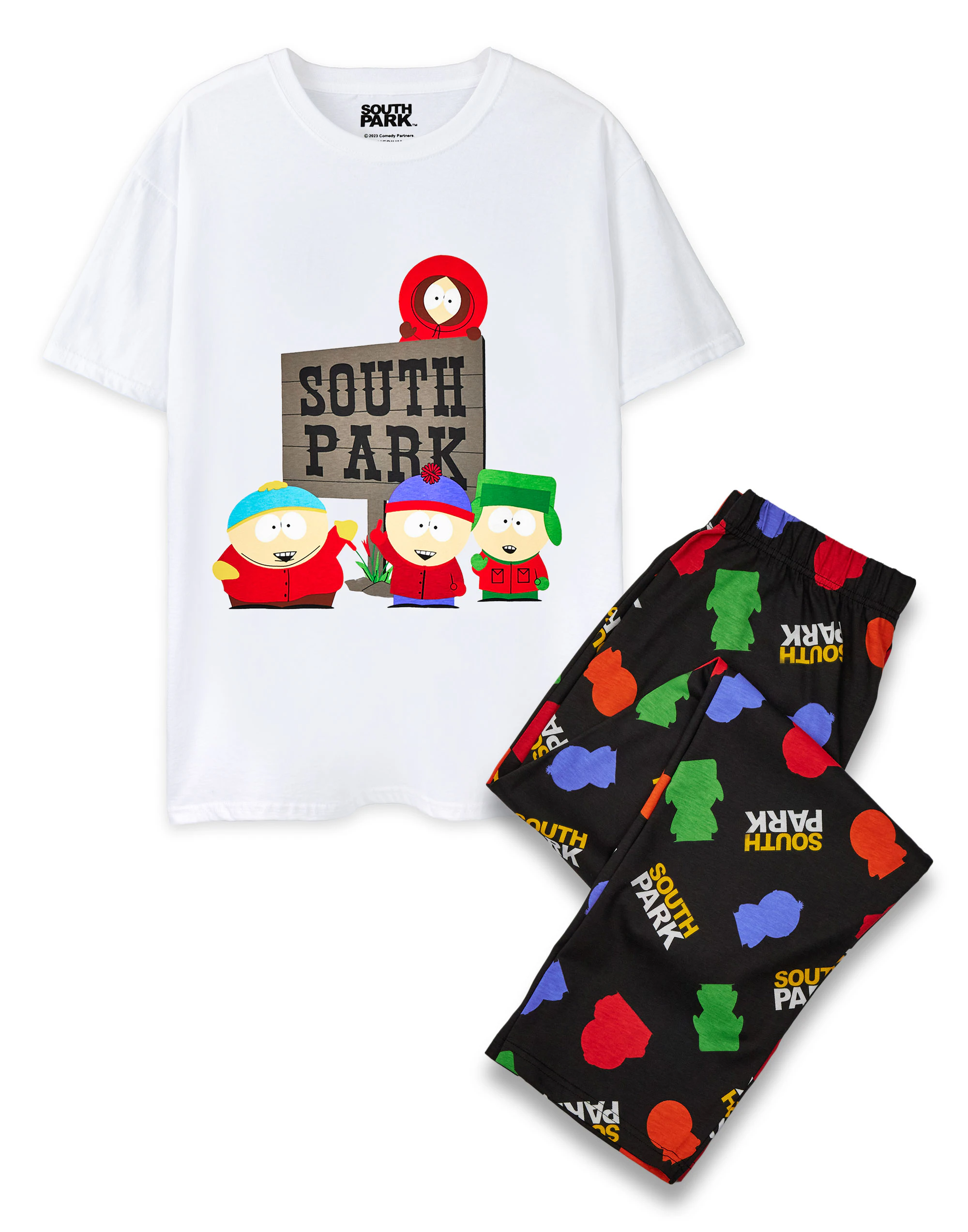 South Park Mens Short Sleeve Long Leg Pyjama Set (Black)