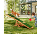 Petscene Pet Seesaw Dog Obedience Training Puppy Sports Agility Outdoor Play Exercise Equipment Teeter Totter Wooden Artificial Grass