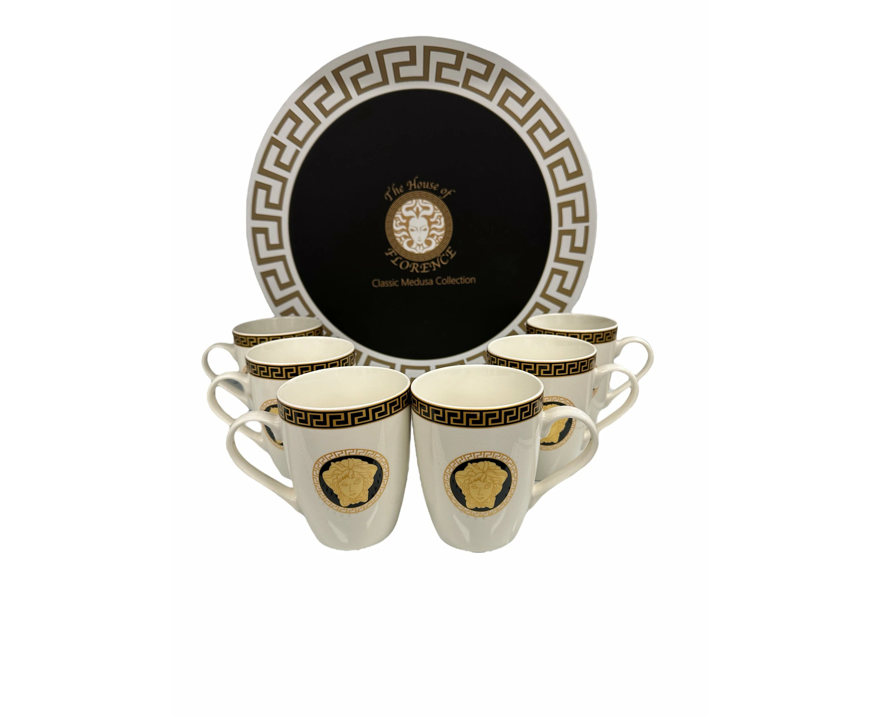 The House of Florence Medusa Classic 340ml Black and Gold Mugs Set of 6 with Gift Box