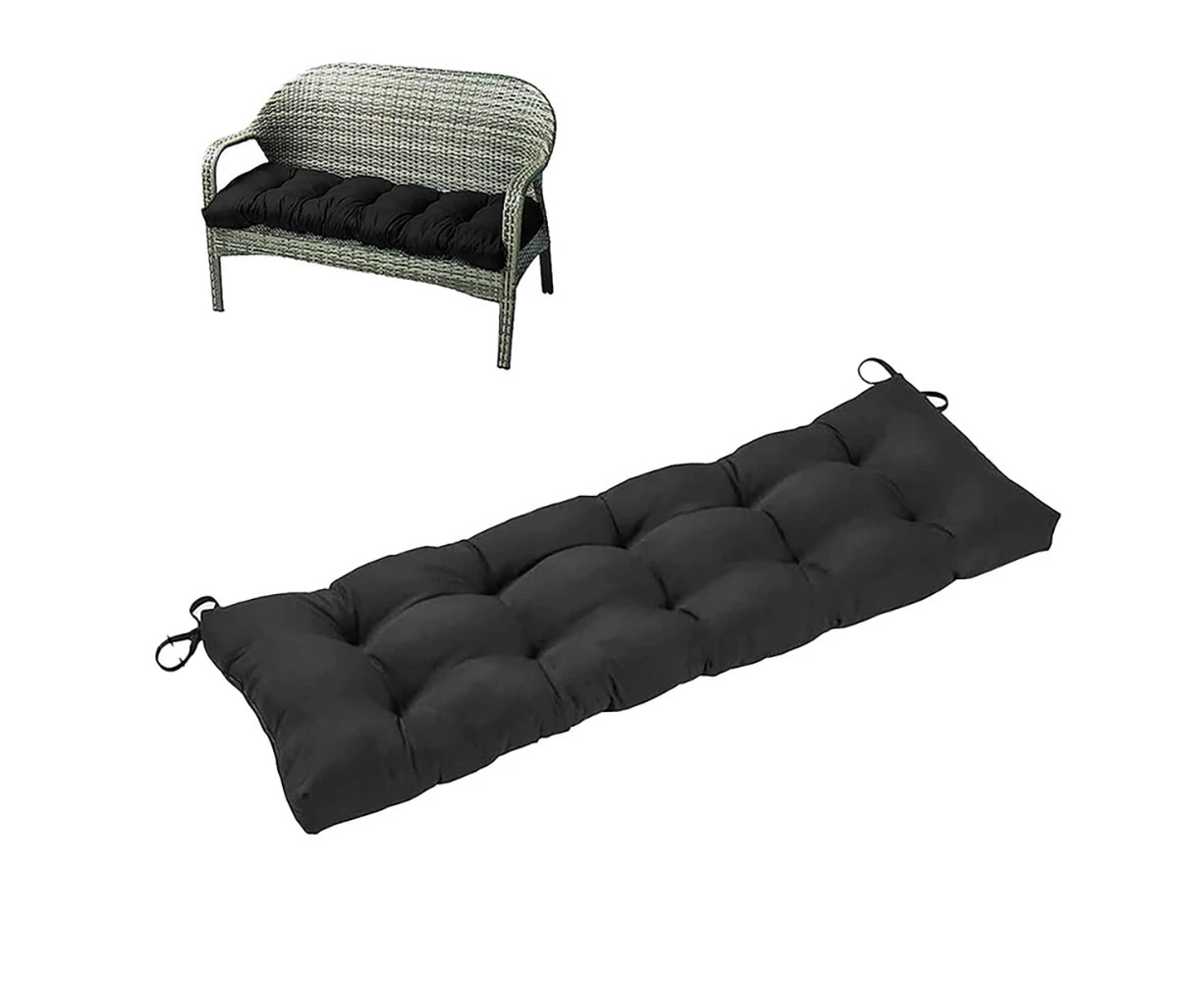 Outdoor Bench Cushion Long Seat Pad Outdoor Loveseat Cushion with Ties for Indoor Outdoor Furniture-Black