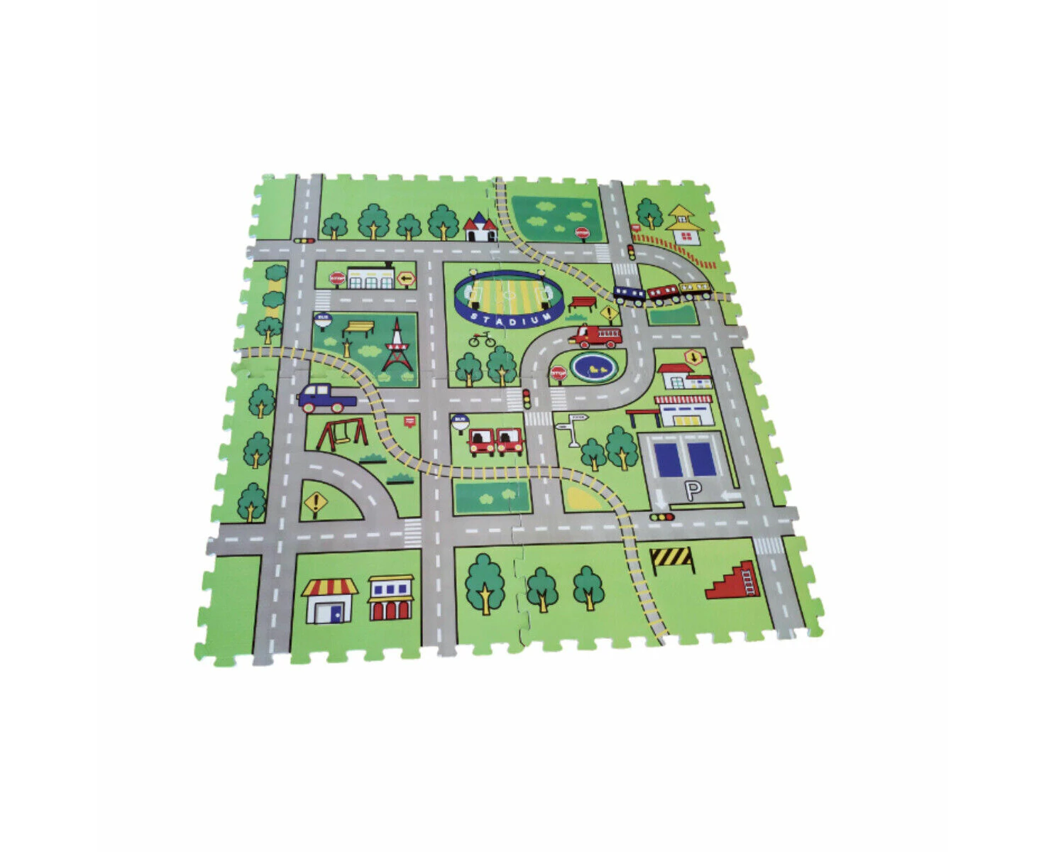 [4PCE] iDeer Life Eva Puzzle Mat, Comfortable Flooring, City Map Design, 1.2cm Thick - 60 x 60 cm