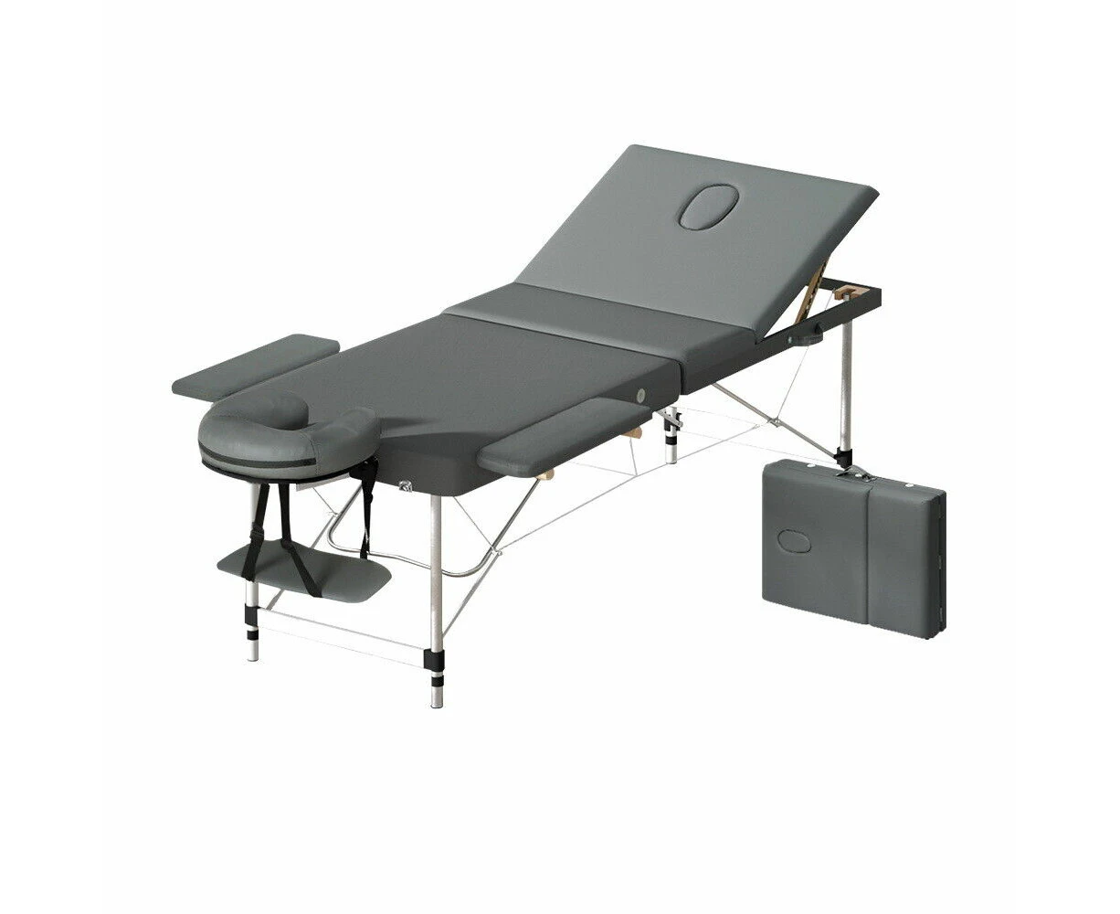 Massage Table 75cm Portable 3 Fold Aluminium Beauty Bed Grey