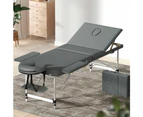 Massage Table 75cm Portable 3 Fold Aluminium Beauty Bed Grey