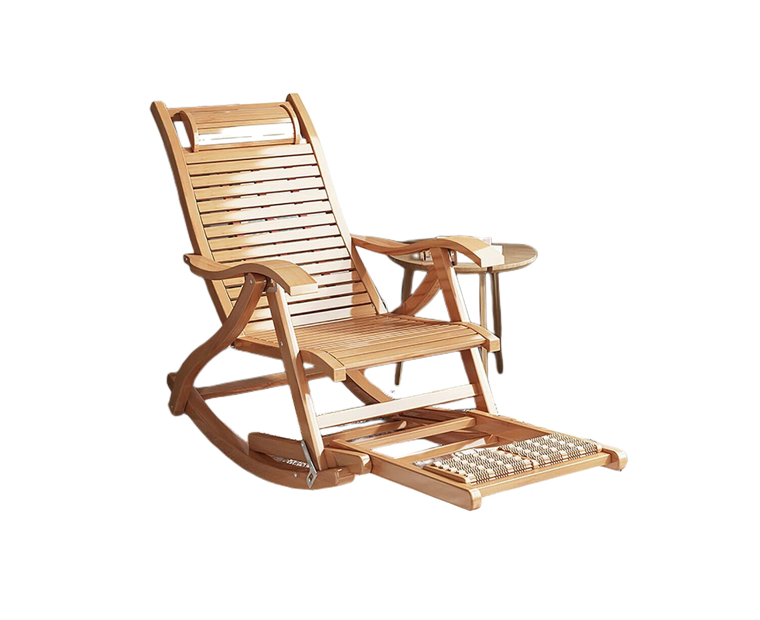 Cool Folding Bamboo Recliner Rocking Chair Sofa Lounger Wide Seat Outdoor Indoor