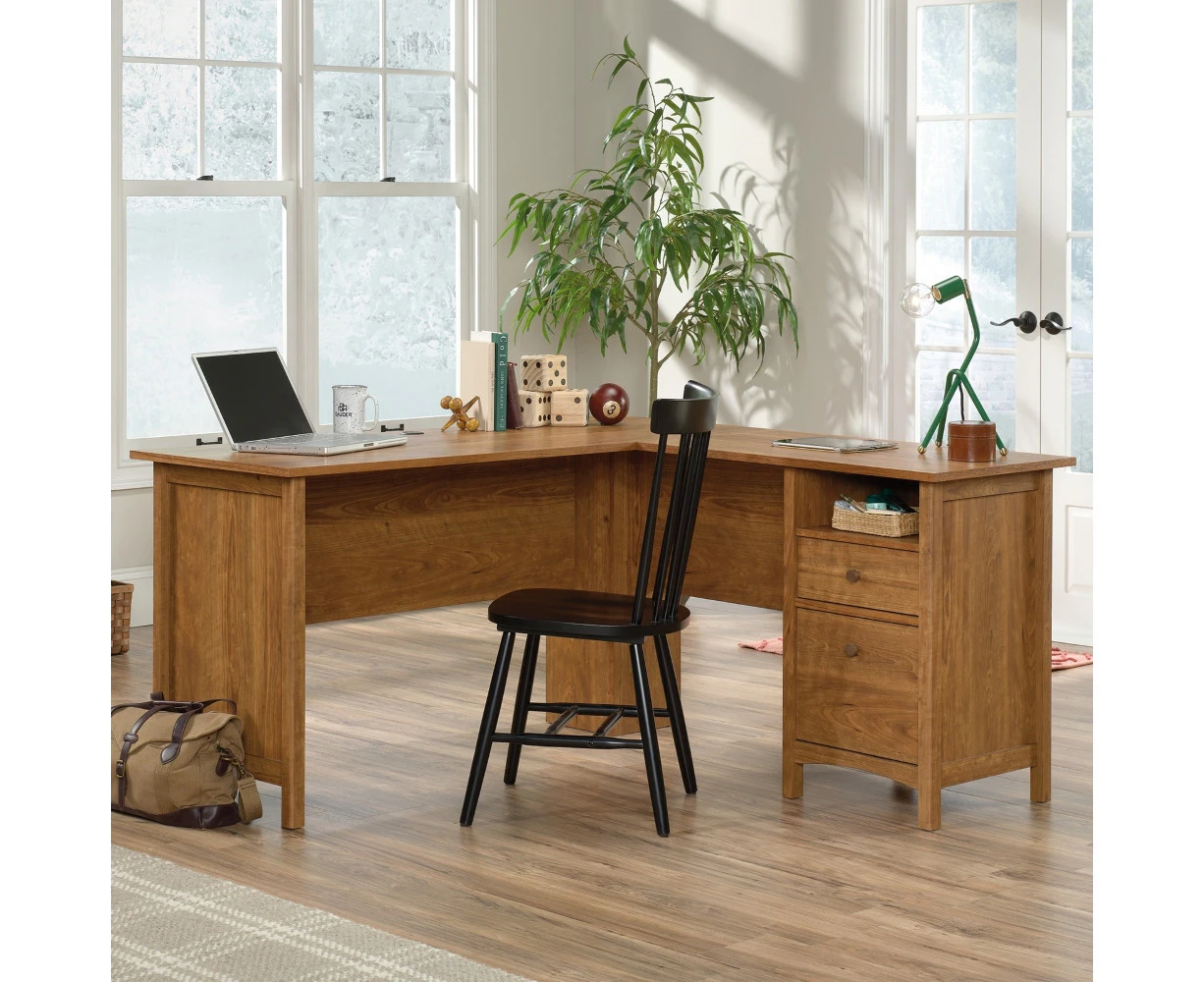 Sauder Union Plain L-Shaped Corner Desk Prarie Cherry