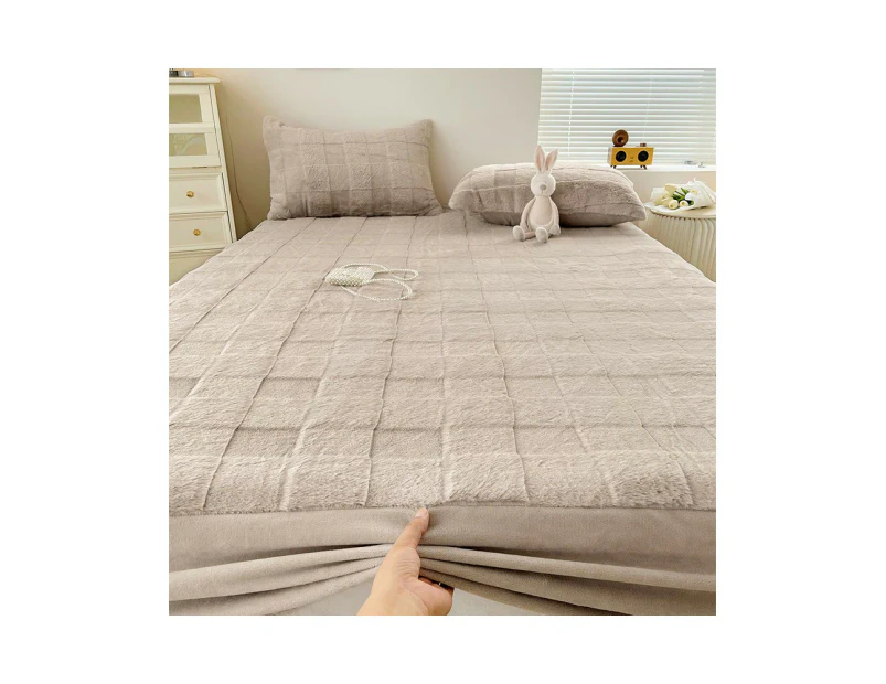 Plush Stretch Bedspread Super Soft Anti-Wrinkle Deep Pocket Bed Sheet Soft Warm Coral Velvet Bed Spread Mattress Cover-Coffee