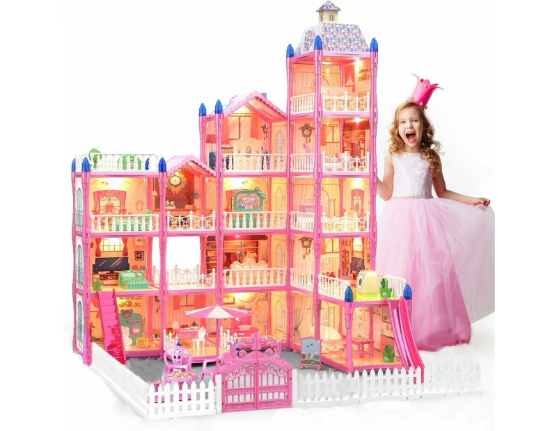 Big Doll House Girl Toys Dream Dollhouse,with Led Light, 5-Story 16 Rooms Playhouse with Furniture and Accessories Gift Toy for Kids