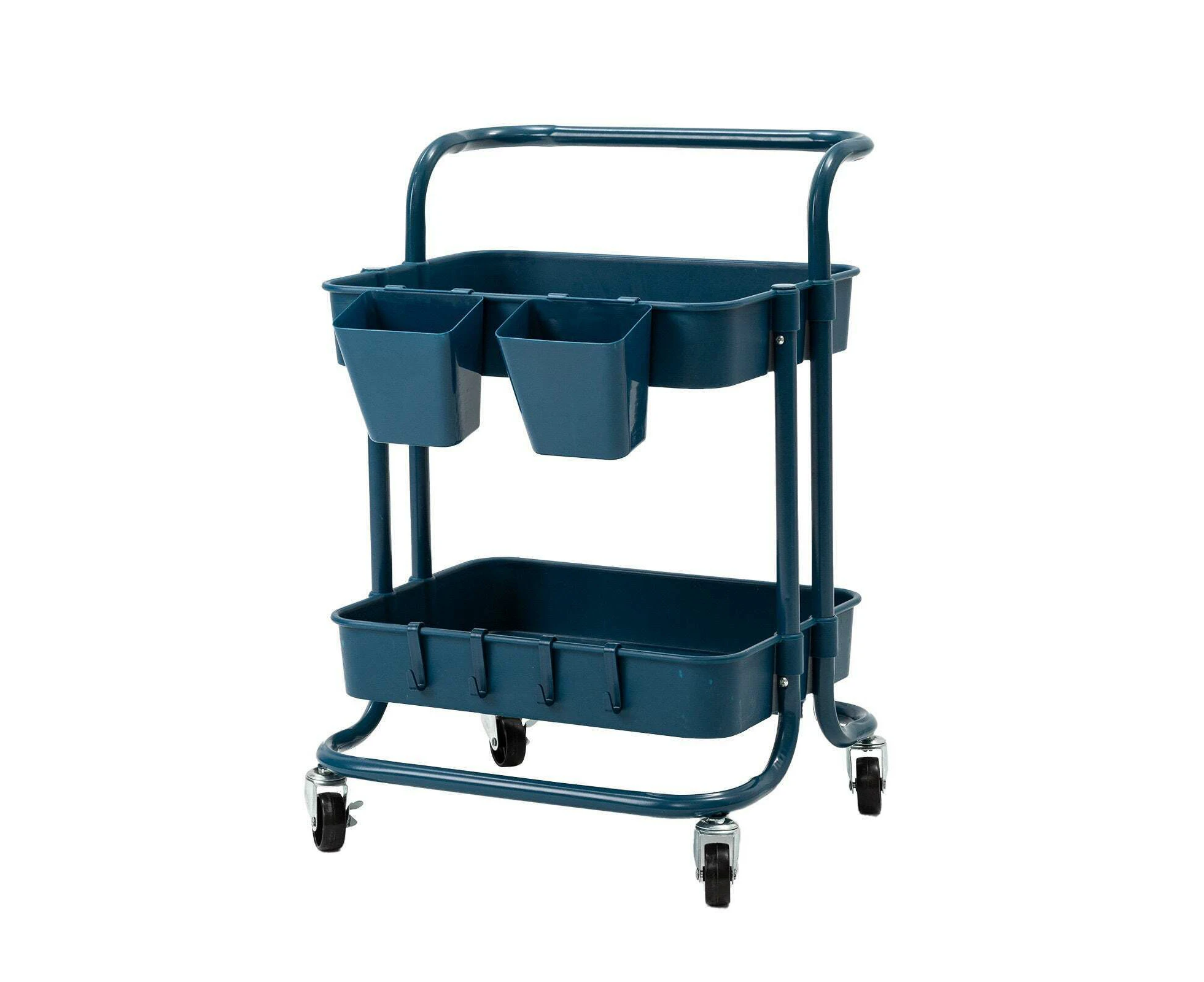 Trolley Cart Storage Utility Rack Shelf Organiser Swivel Brake 2 Tier Blue