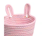 ishuif Laundry Basket Large Capacity Reusable Cotton Rope Handmade Desktop Sundries Woven Basket Household Supplies-Pink S