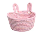 ishuif Laundry Basket Large Capacity Reusable Cotton Rope Handmade Desktop Sundries Woven Basket Household Supplies-Pink S