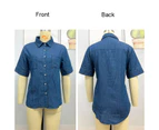 Strapsco Womens Denim Shirts with Pockets Short Sleeve Button Down Tops-Dark Blue
