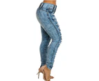 Women's High Rise Skinny Stretch Ripped Jeans High Waist Destroyed Denim Pants-Treasure Blue