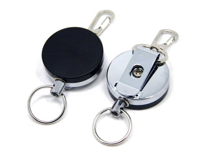 2 Recoil Key Ring Retractable Chain ID Pull Holder Reel Belt Clip Extend Keyring