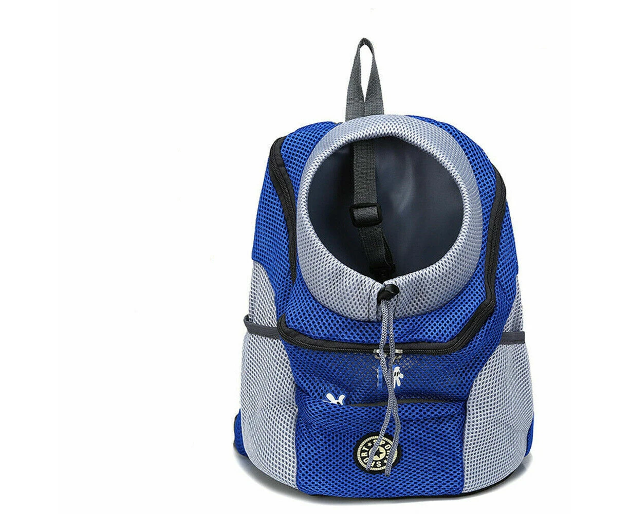 Puppy Travel Mesh Pet Dog Carrier Backpack Front Travel Portable Shoulder Bag Blue