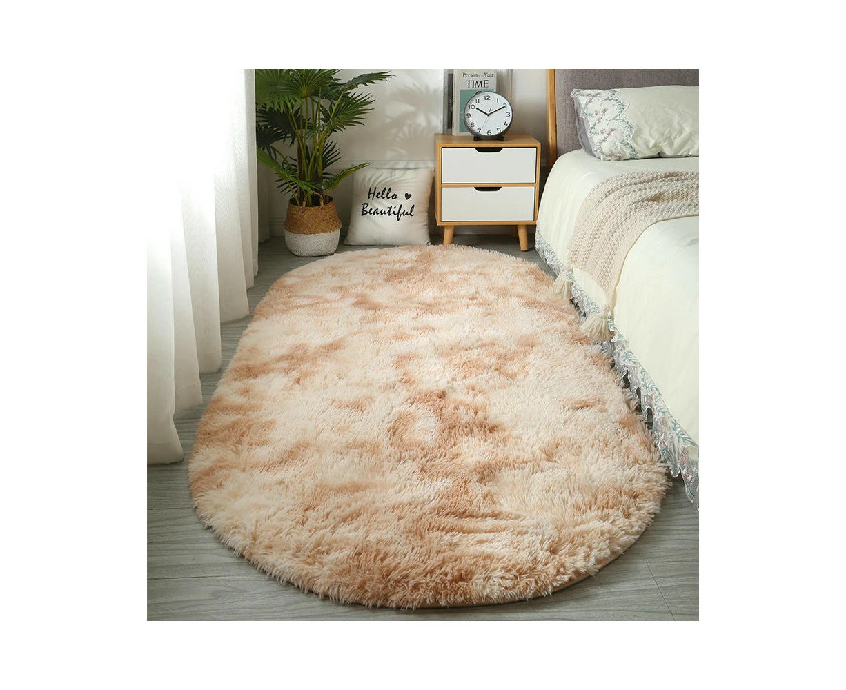 Oval Shaggy Bedroom Rug  Fluffy Area Rugs for Girls Boys Kids Room Nursery Floor Carpet Home Decoration-Beige camel color