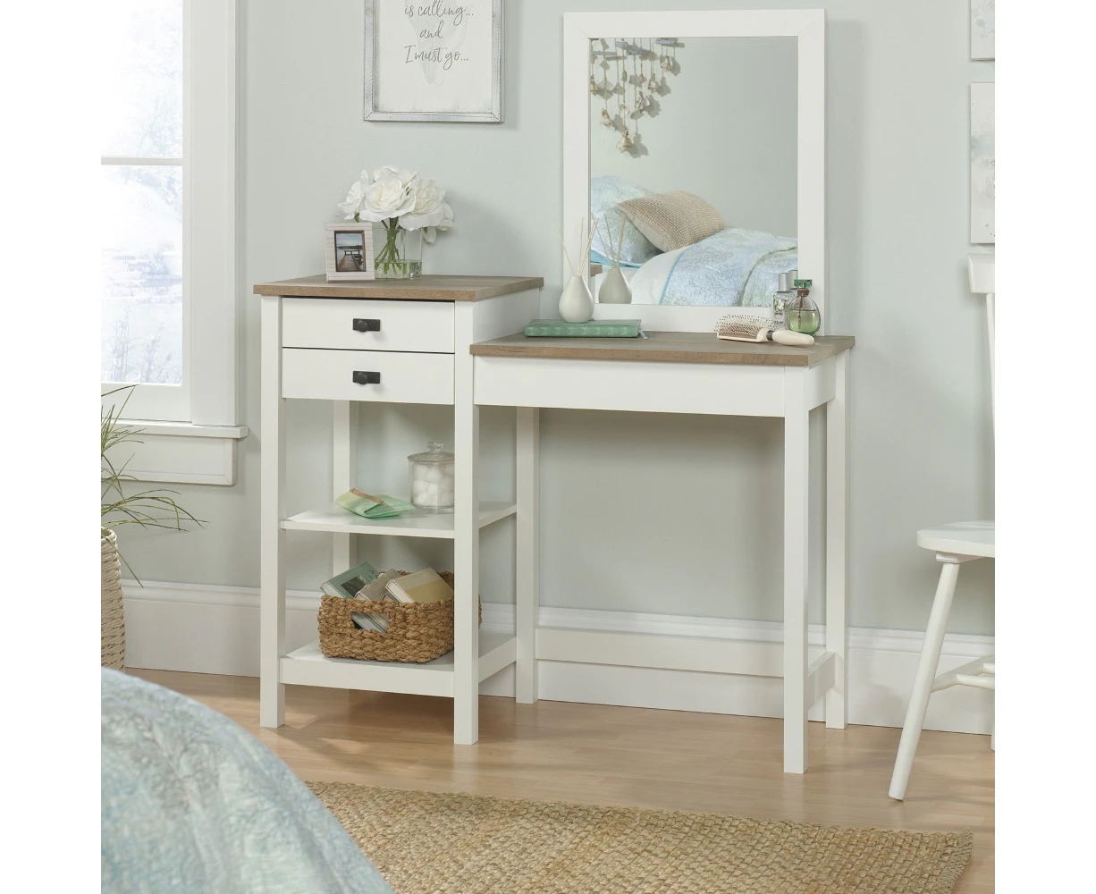 Sauder Cottage Road Bedroom Vanity Table with Mirror White