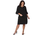 BeMe - Plus Size -  3/4 Frill Sleeve Stud Peasant Dress - Black