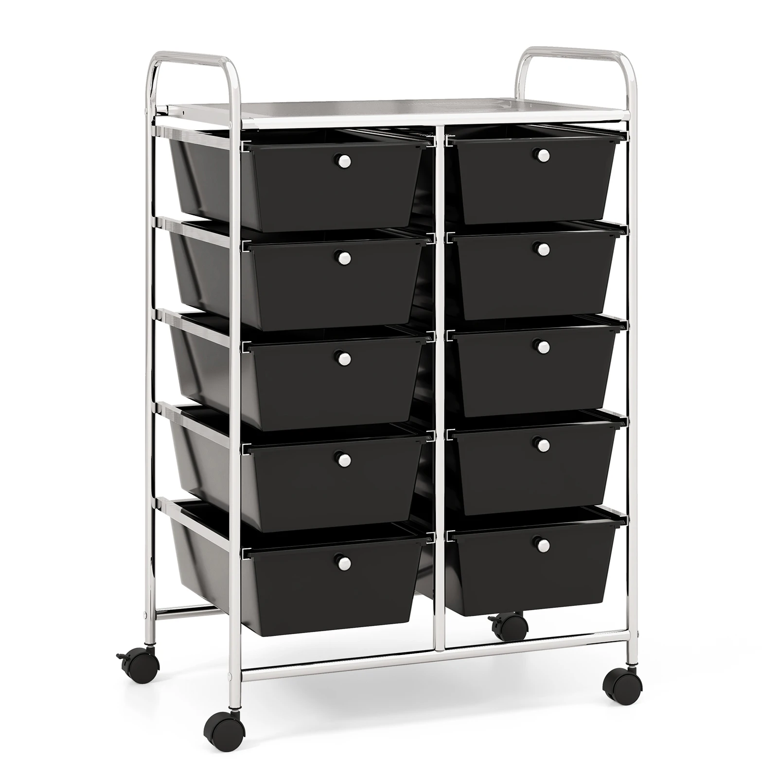 Costway Rolling Storage Cart Trolley w/10 Drawers Home Office Organizer Black