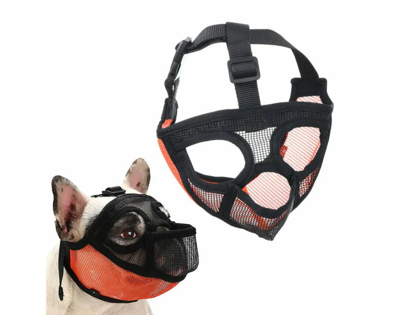 Hollypet Short Snout Dog Muzzle with Tongue Out Design for Biting Grooming-Orange