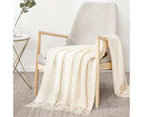 Cream Knitted Sofa Bed Throw Blanket Soft Tassels Chair Throw Cover Bedspread Blankets