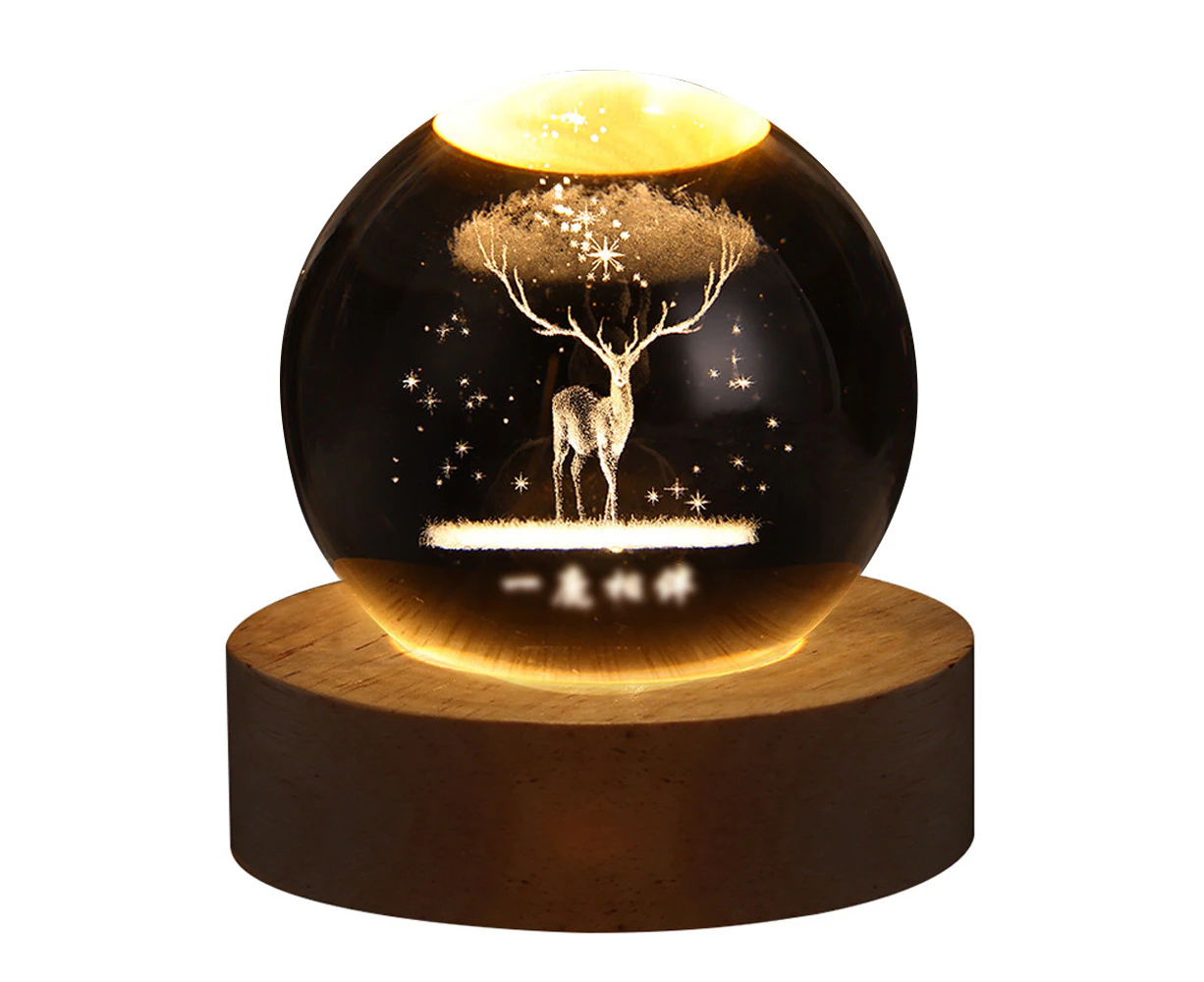 Crystal Ball Night Light Warm White Night Lights Wooden Base,Lu Linxian