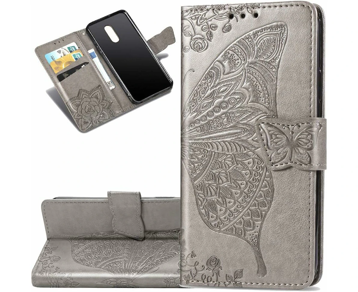 Case Premium PU Leather Flip Wallet Case Butterfly Embossed Full  Flip Stand Card Holder Magnetic Cover for iPhone 7/8 4.7 iPhone SE 2020(Gray)