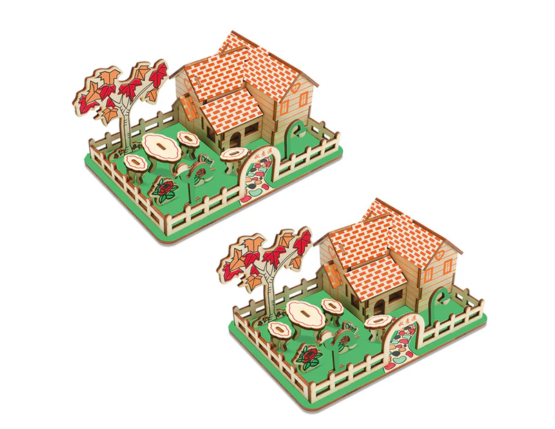 2Pcs DIY Puzzle Play Kids Gift Children Wooden House Educational Toys for School B