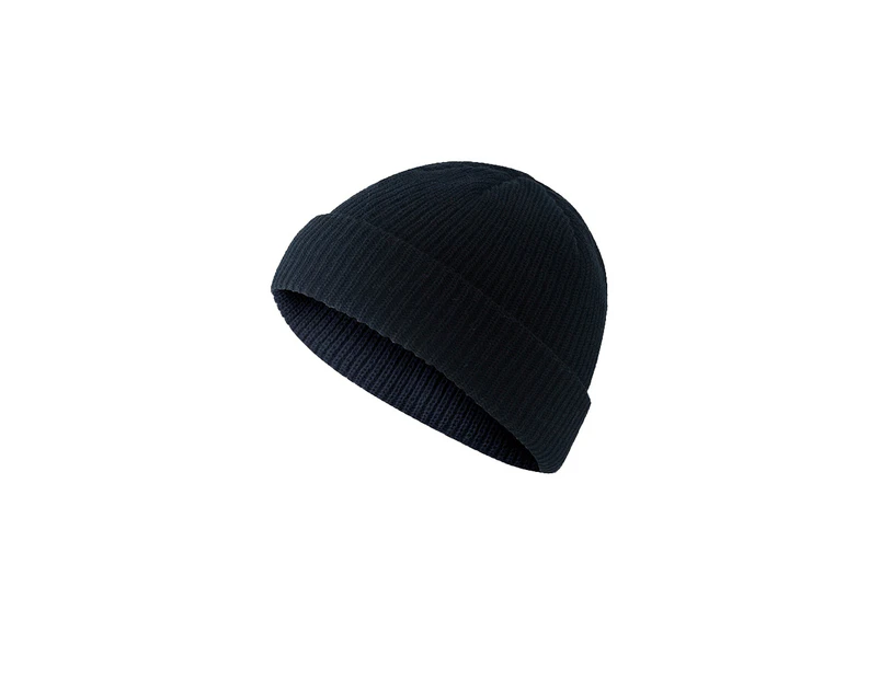 Winter Warm Fisherman Beanie Roll Up Edge Hat-Black