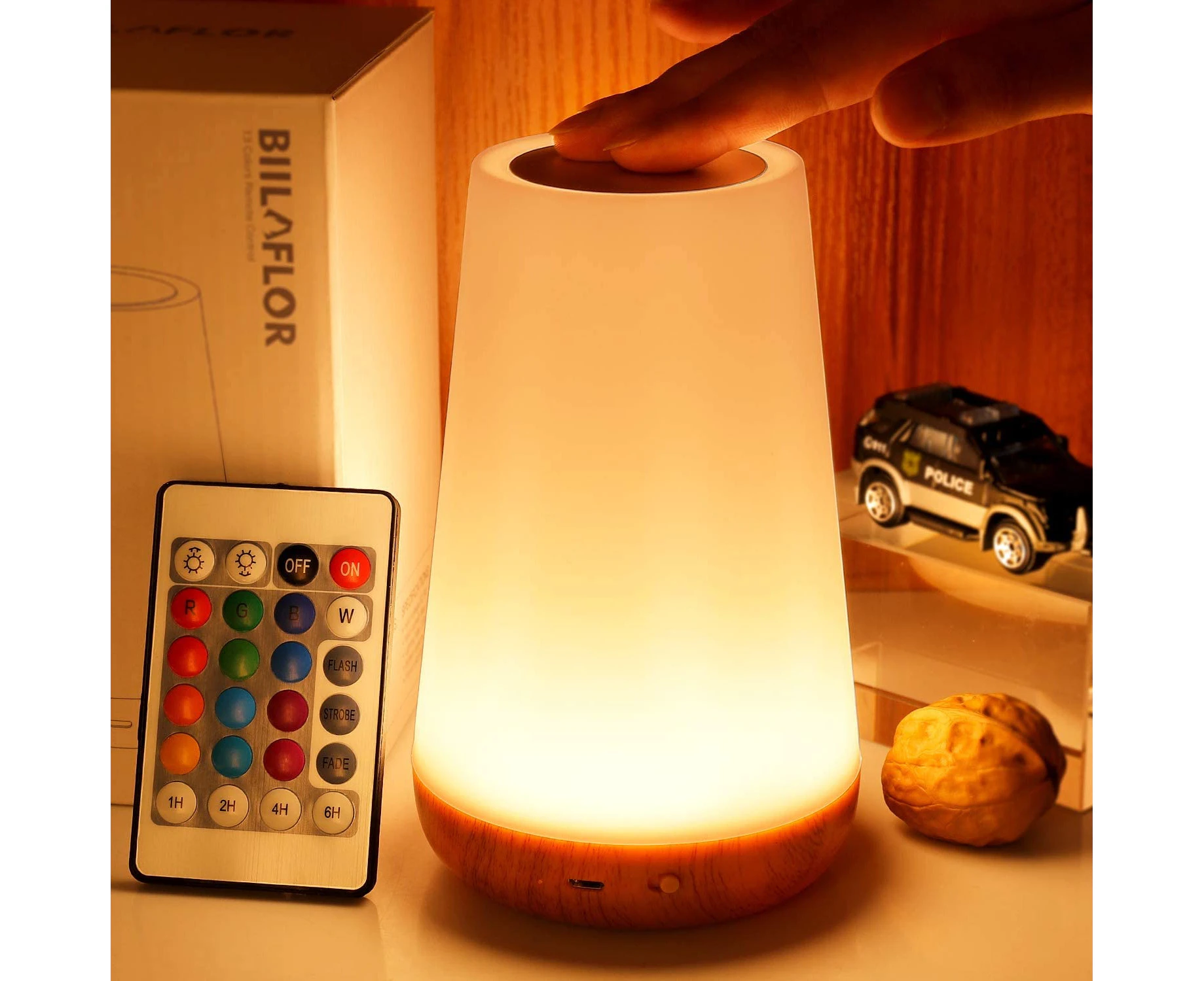 Touch Lamp, Portable Table Sensor Control Bedside Lamps with Quick USB Charging Port, 5 Level Dimmable Warm White Light & 13 Color Changing RGB