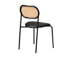 Oikiture 2PCS Dining Chair Accent Chairs Rattan Furniture PU Leather Black