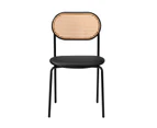 Oikiture 2PCS Dining Chair Accent Chairs Rattan Furniture PU Leather Black