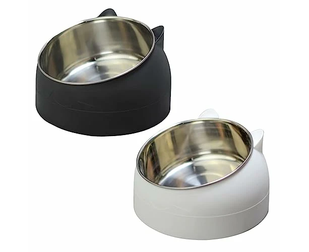 2 PCS Stylish Elevated Cat Bowls l 15° Tilted Cat Food Bowl