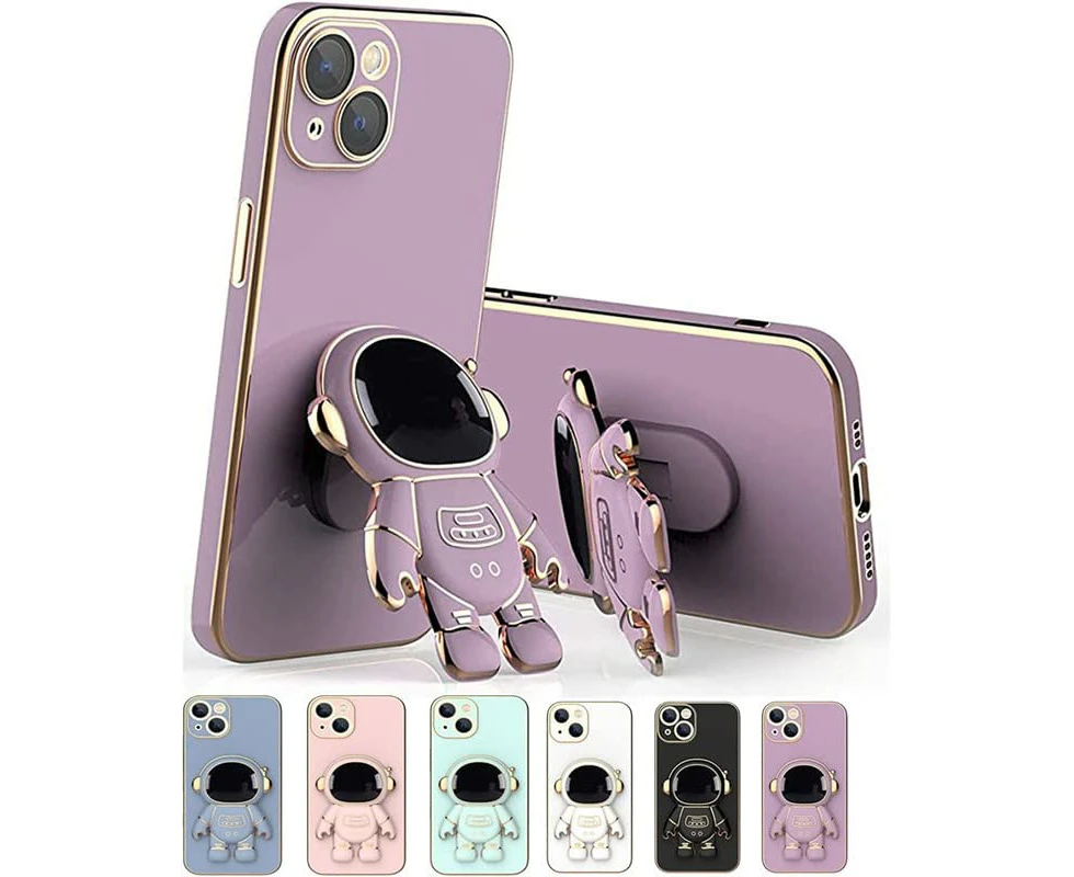 6D Plating Astronaut Hidden Stand Case Cover for iPhone Case Astronaut Folding Bracket iPhone Case with Camera Protector(Purple,iPhone11)