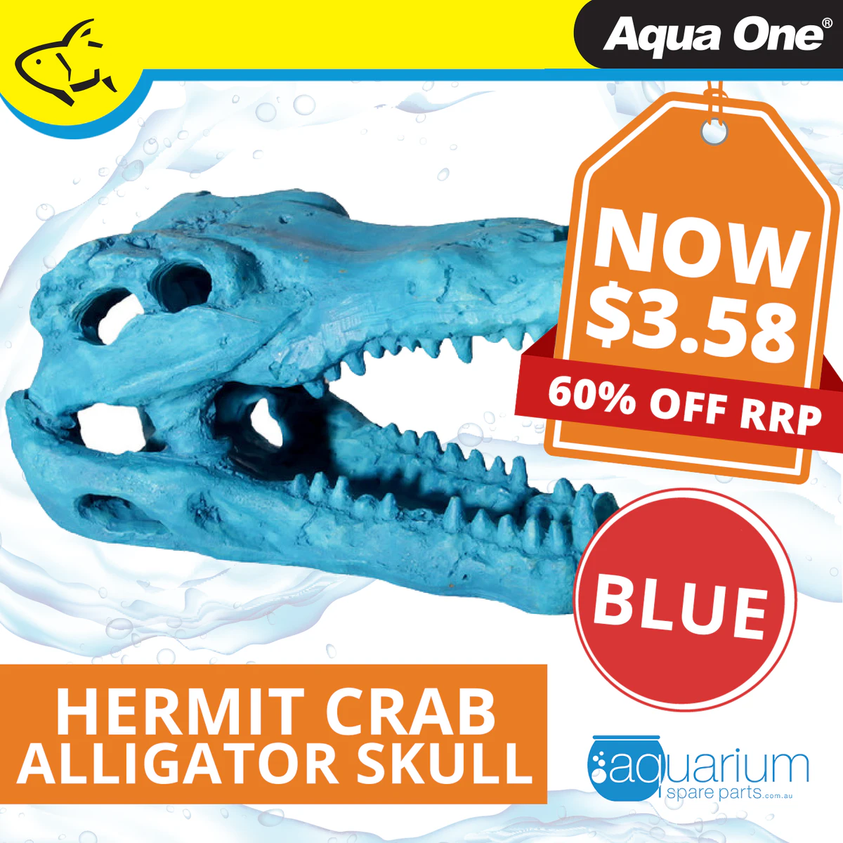 Aqua One Hermit Crab Alligator Skull Blue Ornament 7.5x4.5x4.5cm (37181BL)