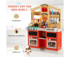 Costway Kids Kitchen Playset Pretend Play Toy w/Lights/Music/ Vapor&Boil Effects, Play Sink w/ Running Water Built-in Storage Red