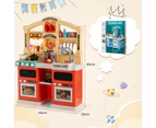 Costway Kids Kitchen Playset Pretend Play Toy w/Lights/Music/ Vapor&Boil Effects, Play Sink w/ Running Water Built-in Storage Red