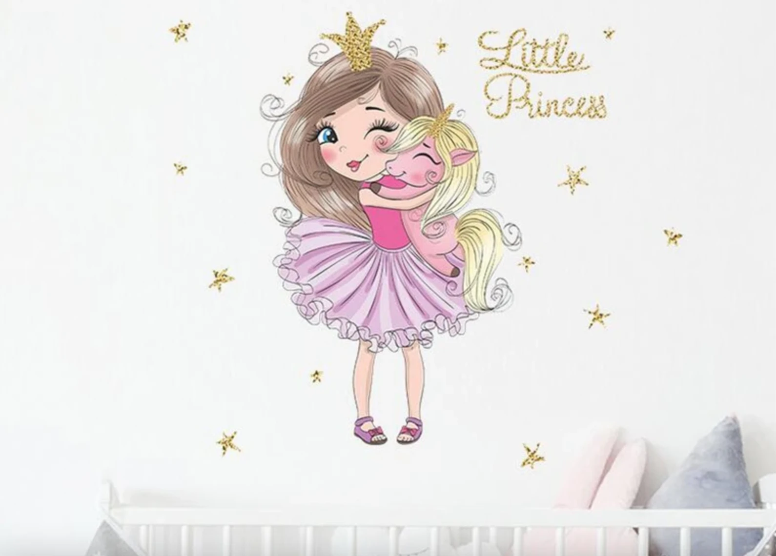 LITTLE PRINCESS & UNICORN SNUGGLES STARS TUTU 3D WALL STICKER MURAL ART Decal