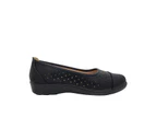 Lorella Penny Ladies Shoes Casual Court Slip-ons Low Wedge Sole Soft Insole Light - Black