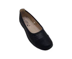 Lorella Penny Ladies Shoes Casual Court Slip-ons Low Wedge Sole Soft Insole Light - Black