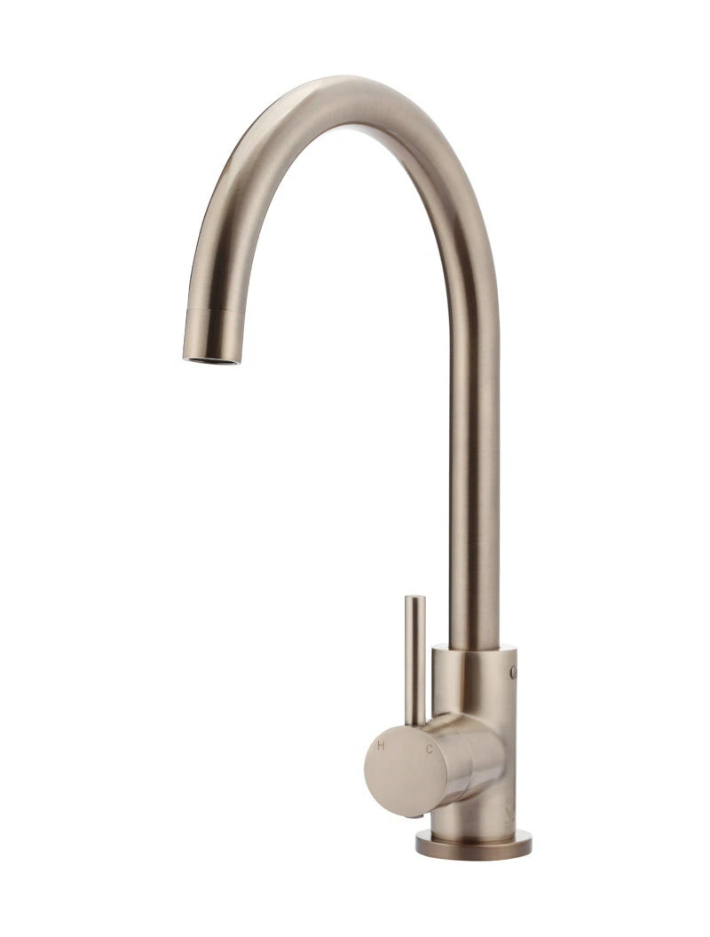 Meir Round Gooseneck Kitchen Mixer Tap - Champagne