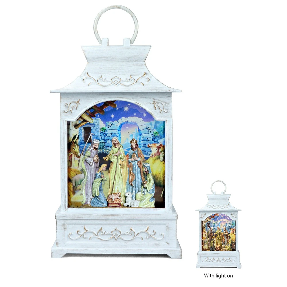 Religious Gifting Christmas Water Lantern - Nativity White