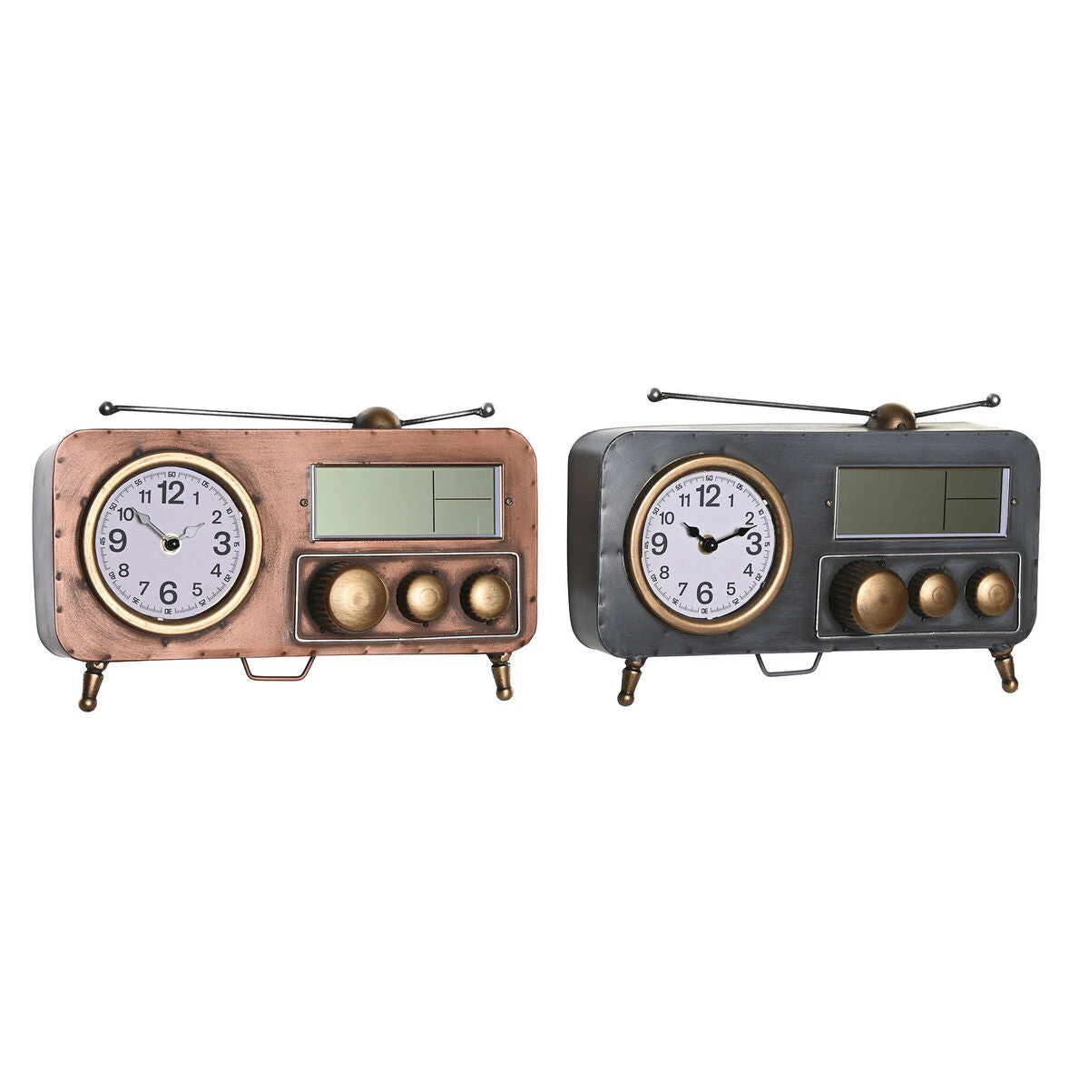 Table Clock Dkd Home Decor 33 X 11.5 X 26 Cm Grey Copper Iron Vintage 2 Units