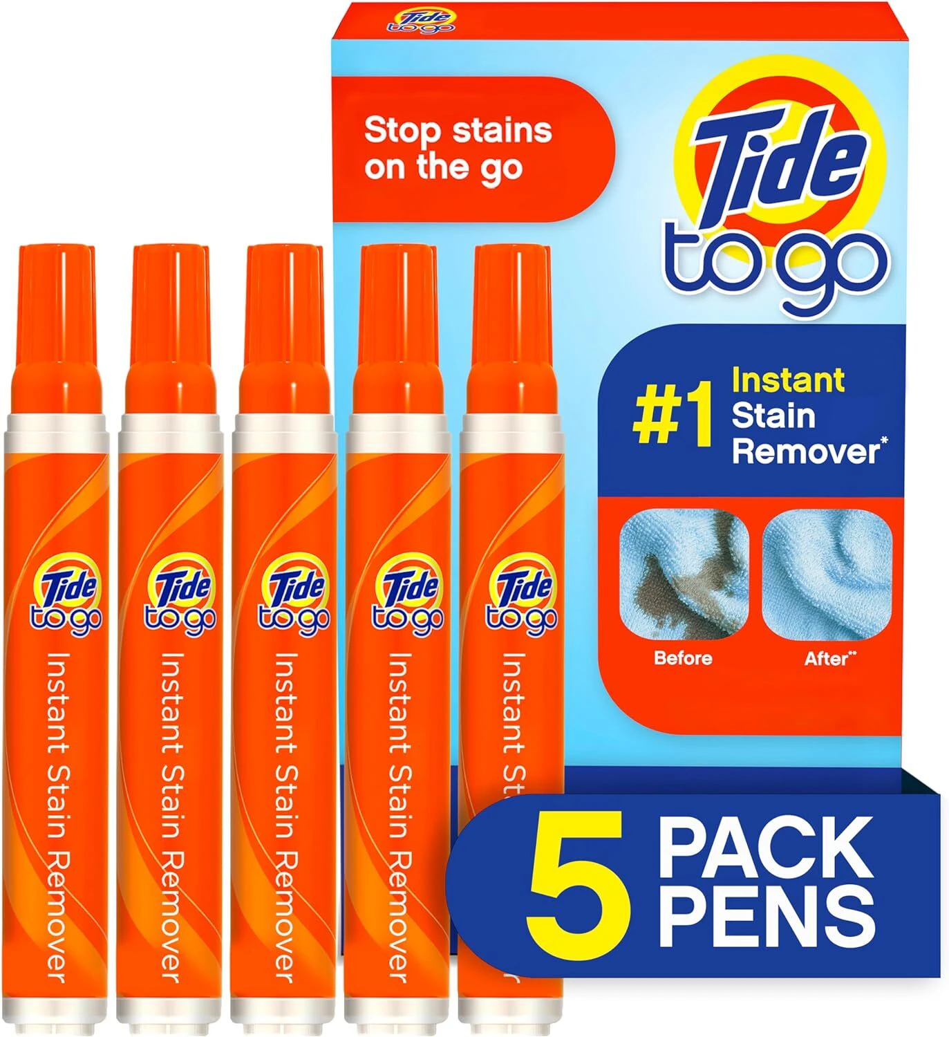 Tide To Go 5 Pack - Instant Stain Remover Liquid Pen - 5 Count - Laundry washing